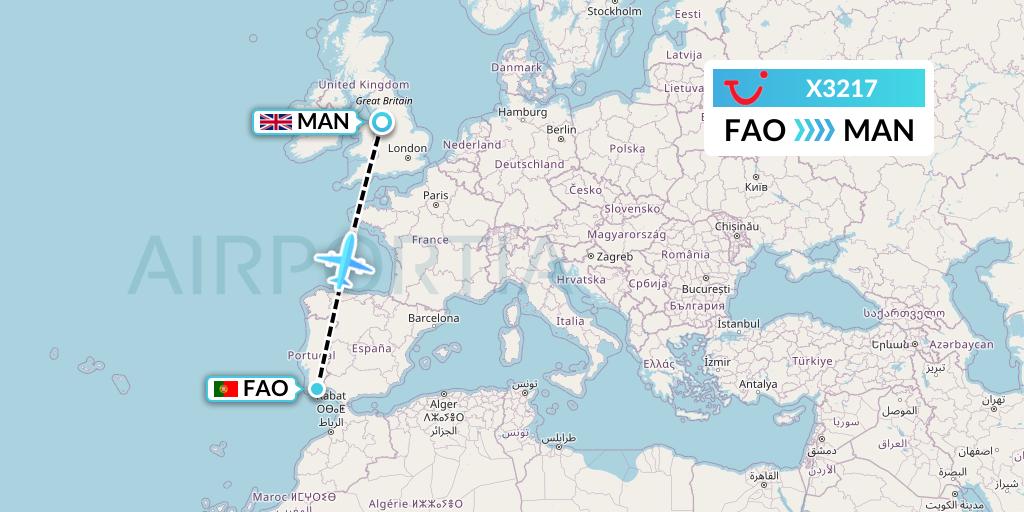 X3217 TUI fly Germany Flight Map: Faro to Manchester