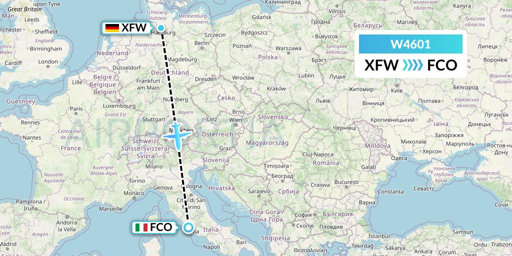 W4601 Wizz Air Malta Flight Map: Hamburg to Rome