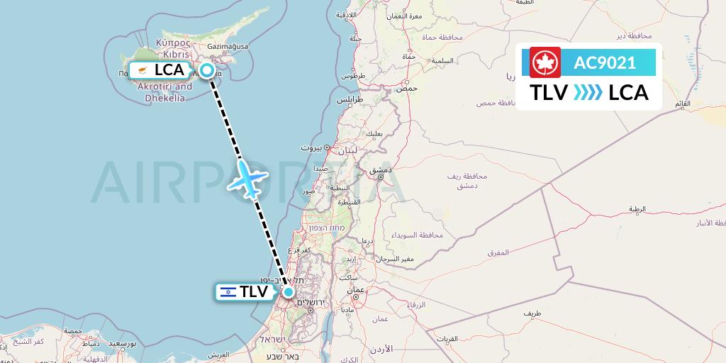 AC9021 Air Canada Flight Map: Tel Aviv to Larnaca