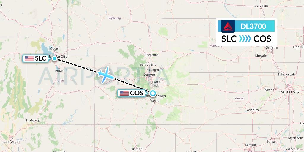 DL3700 Delta Air Lines Flight Map: Salt Lake City to Colorado Springs