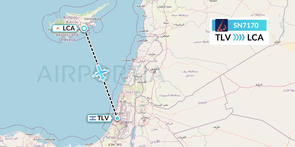 SN7170 Brussels Airlines Flight Map: Tel Aviv to Larnaca