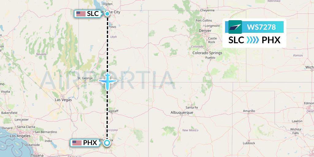 WS7278 WestJet Flight Map: Salt Lake City to Phoenix
