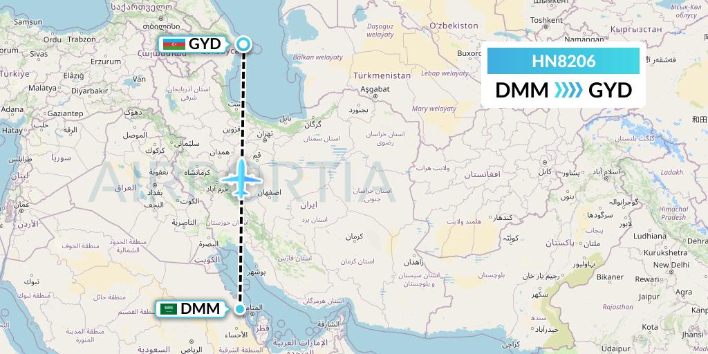 HN8206 Uab Heston Airlines Jsc Heston Airl Flight Map: Dammam to Baku