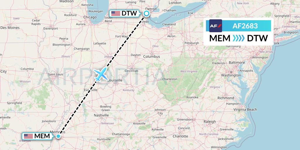 AF2683 Air France Flight Map: Memphis to Detroit