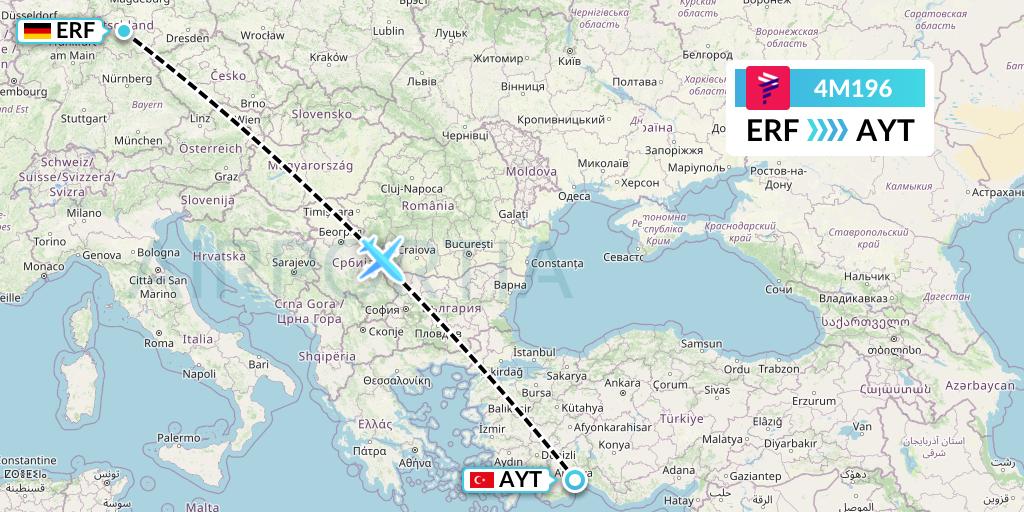 4M196 LATAM Airlines Argentina Flight Map: Erfurt to Antalya