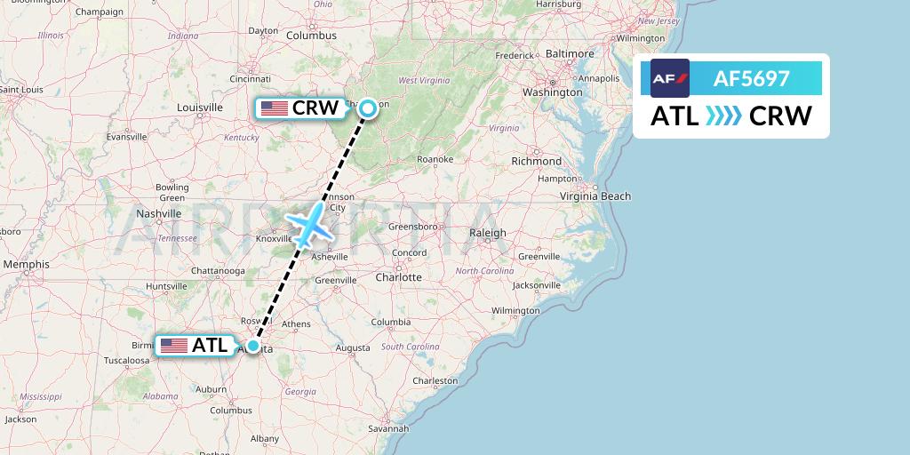AF5697 Air France Flight Map: Atlanta to Charleston