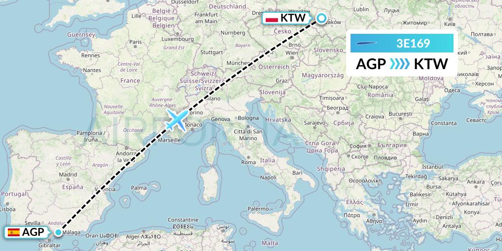 3E169 Air Choice One Flight Map: Malaga to Katowice