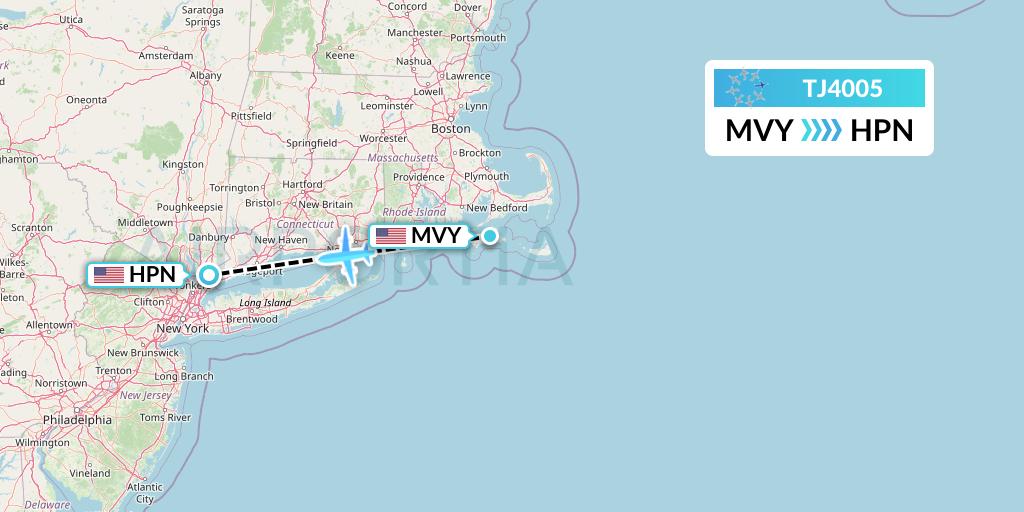 TJ4005 Tradewind Aviation Flight Map: Martha's Vineyard to White Plains