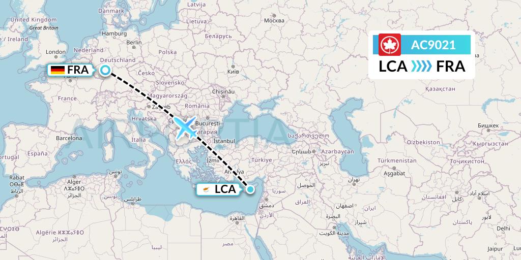 AC9021 Air Canada Flight Map: Larnaca to Frankfurt