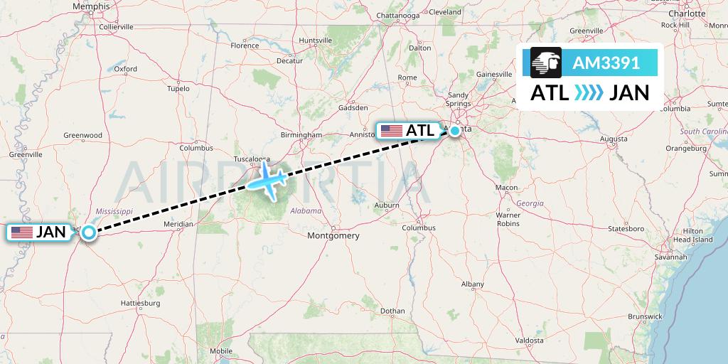 AM3391 Aeromexico Flight Map: Atlanta to Jackson