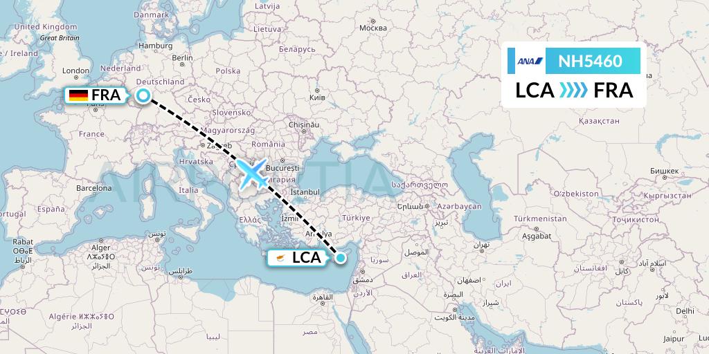 NH5460 All Nippon Airways Flight Map: Larnaca to Frankfurt