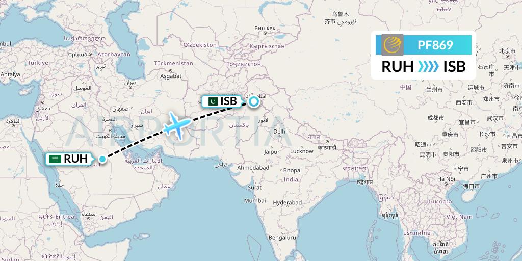 PF869 Air Sial Flight Map: Riyadh to Islamabad