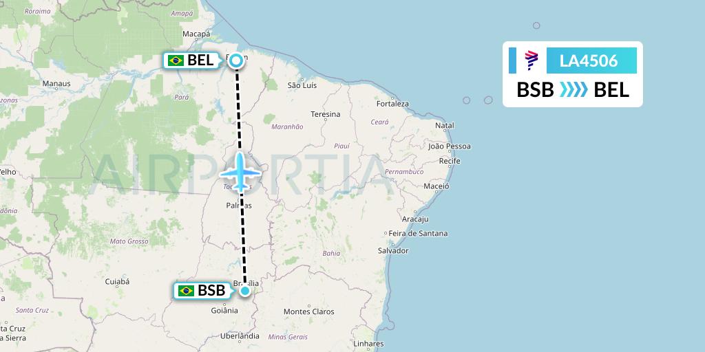 LA4506 LAN Airlines Flight Map: Brasilia to Belem