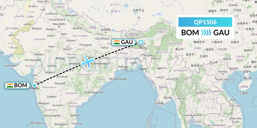 QP1506 Akasa Air Flight Map: Mumbai to Guwahati