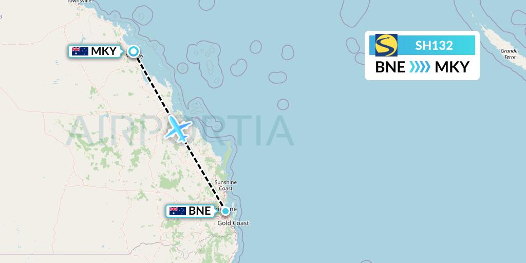SH132 Sharp Airlines Flight Map: Brisbane to Mackay