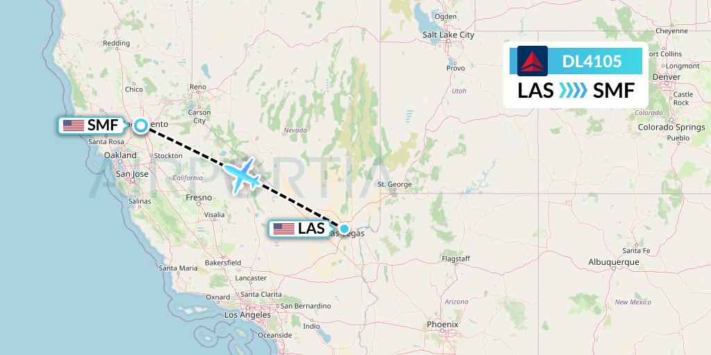 DL4105 Delta Air Lines Flight Map: Las Vegas to Sacramento