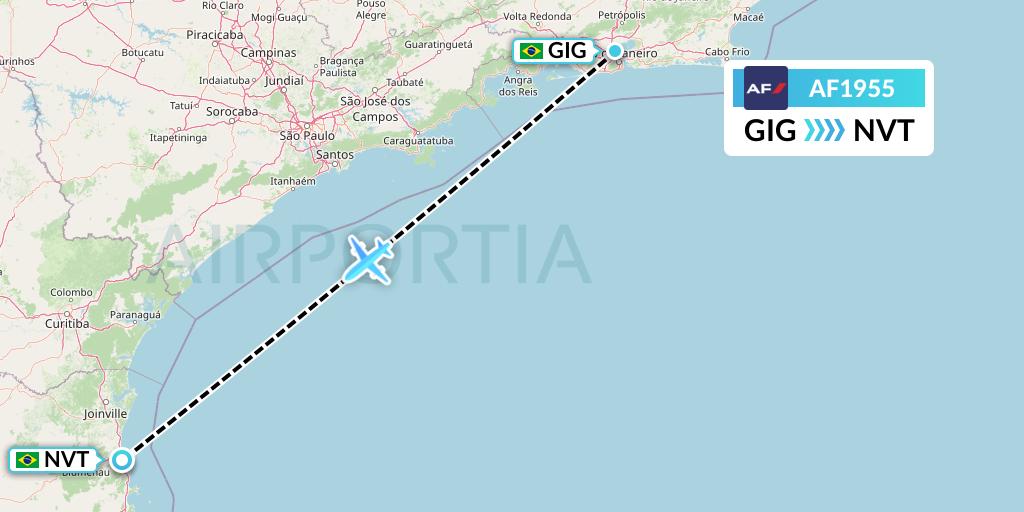 AF1955 Air France Flight Map: Rio de Janeiro to Navegantes