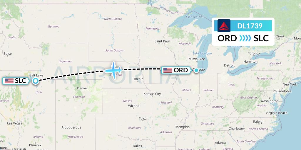 DL1739 Delta Air Lines Flight Map: Chicago to Salt Lake City