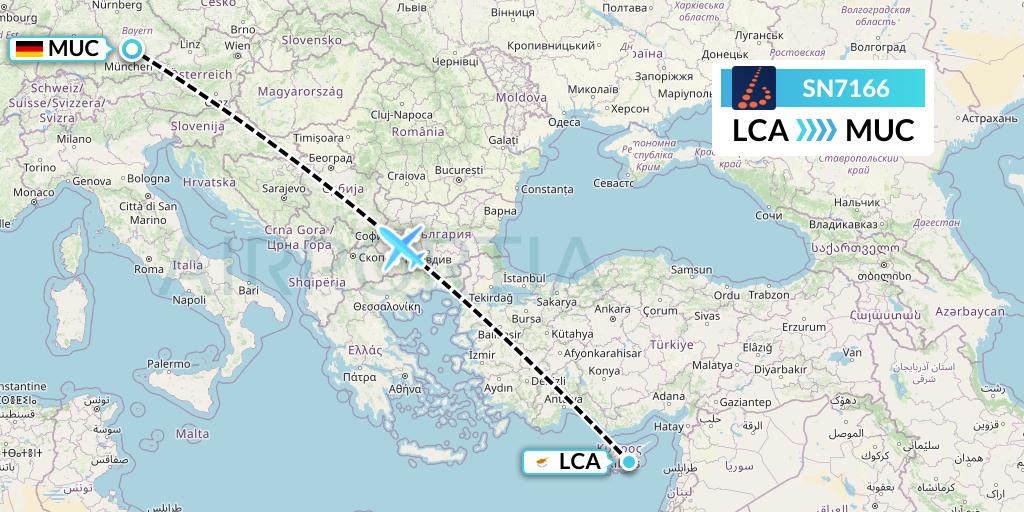SN7166 Brussels Airlines Flight Map: Larnaca to Munich
