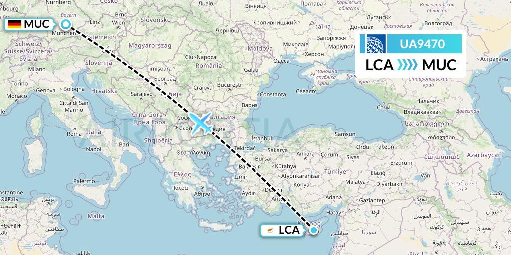 UA9470 United Airlines Flight Map: Larnaca to Munich