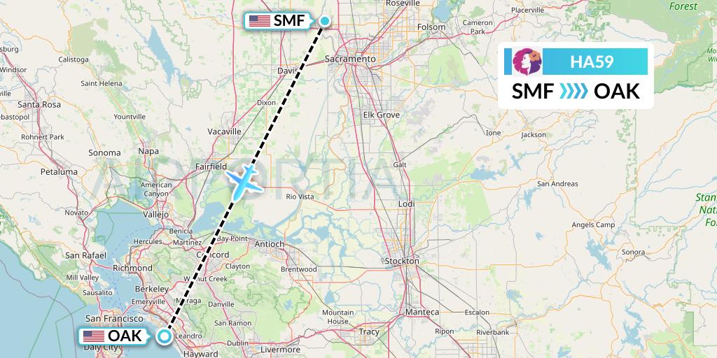 HA59 Hawaiian Airlines Flight Map: Sacramento to Oakland