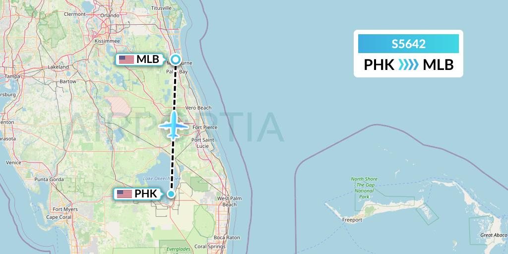 S5642 Star Air Flight Map: Pahokee to Melbourne