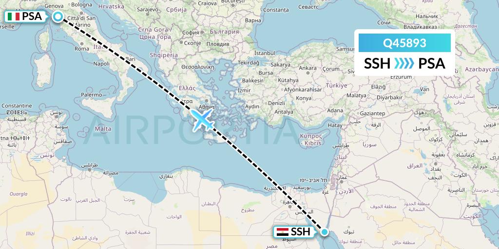 Q45893 Euroairlines Flight Map: Sharm el-Sheikh to Pisa