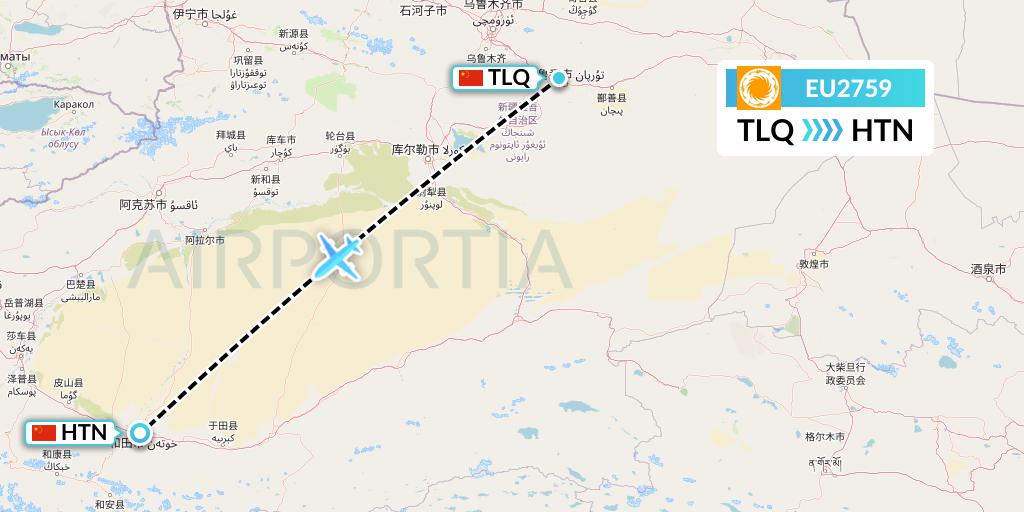 EU2759 Chengdu Airlines Flight Map: Turpan to Hotan
