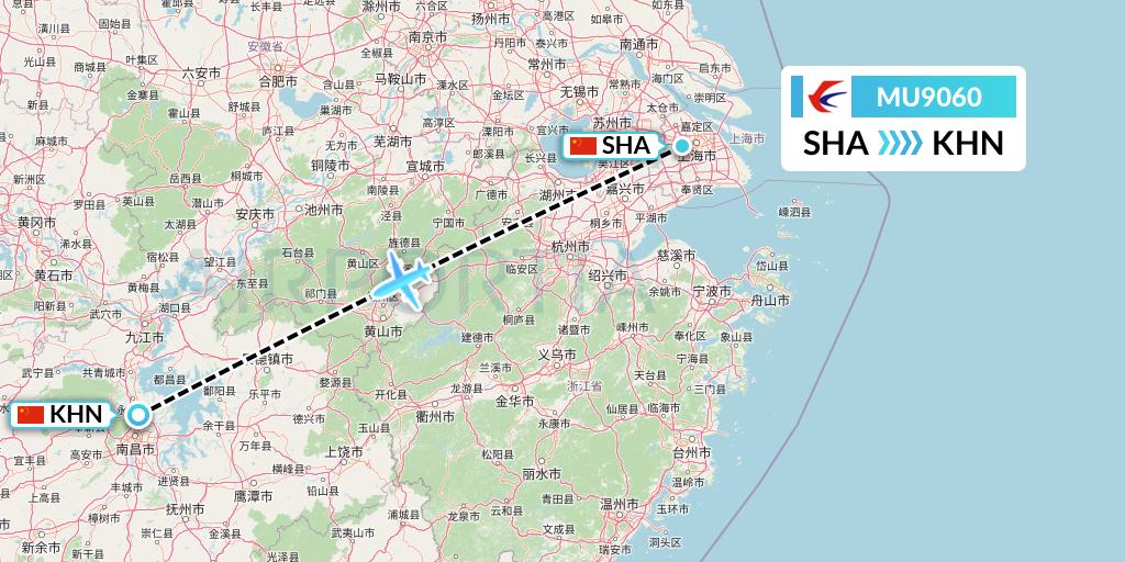 MU9060 China Eastern Airlines Flight Map: Shanghai to Nanchang