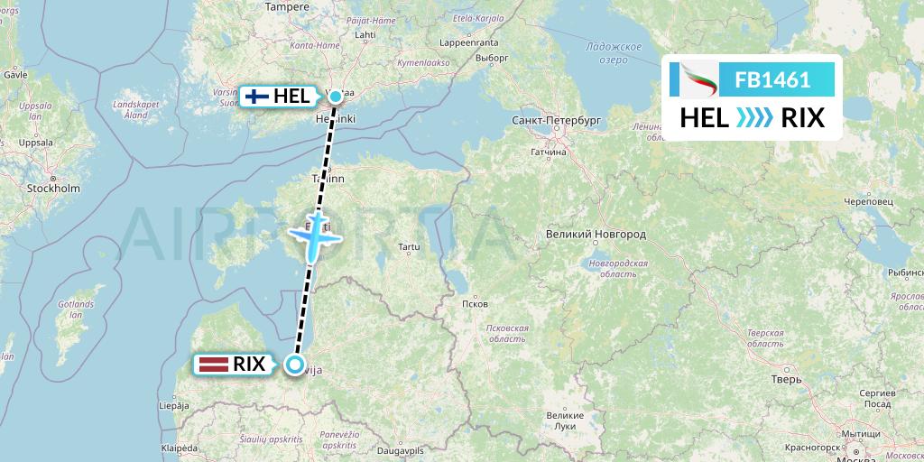FB1461 Bulgaria Air Flight Map: Helsinki to Riga