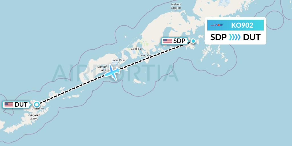 KO902 Komiaviatrans Flight Map: Sand Point to Unalaska