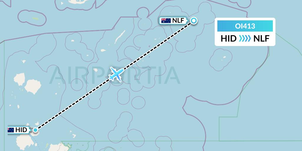 OI413 Hinterland Aviation Flight Map: Horn Island to Darnley Island