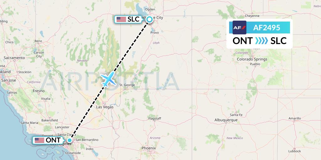 AF2495 Air France Flight Map: Ontario to Salt Lake City