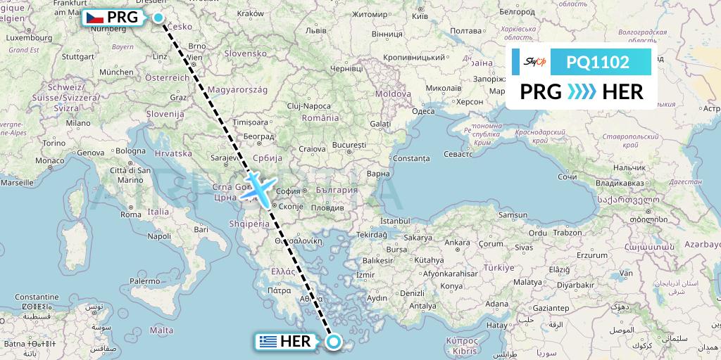 PQ1102 SkyUp Airlines Flight Map: Prague to Heraklion