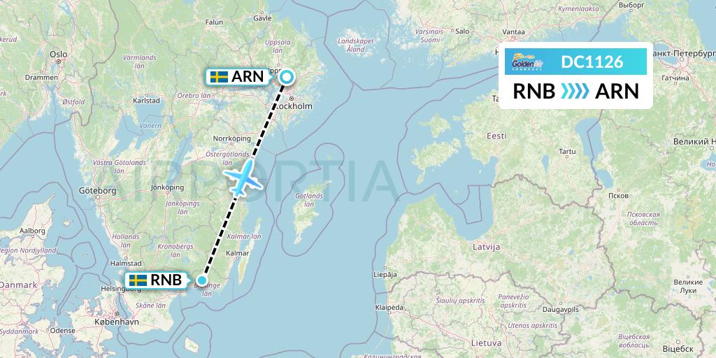 DC1126 Braathens Regional Flight Map: Ronneby to Stockholm