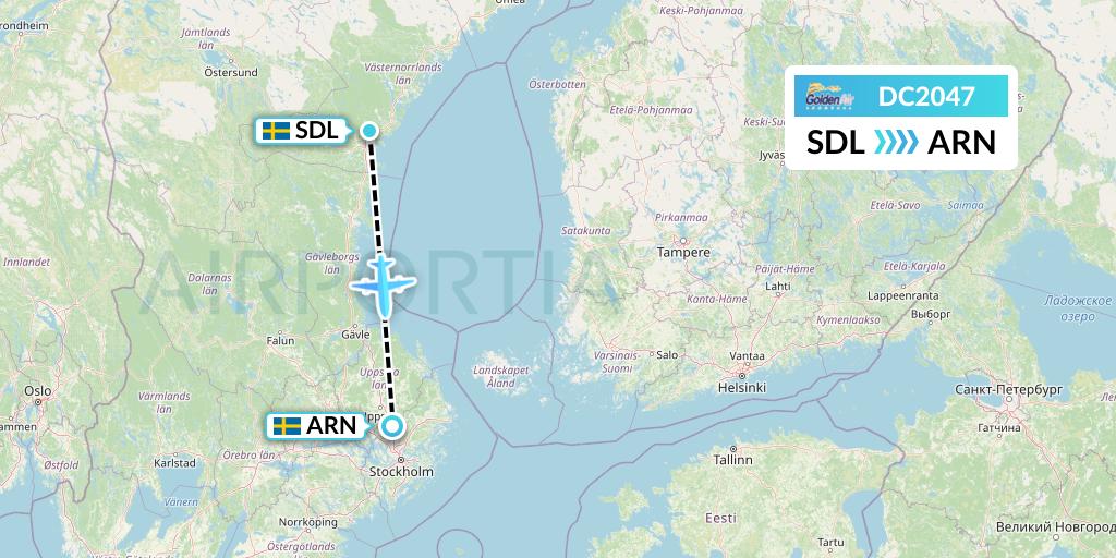 DC2047 Braathens Regional Flight Map: Sundsvall to Stockholm