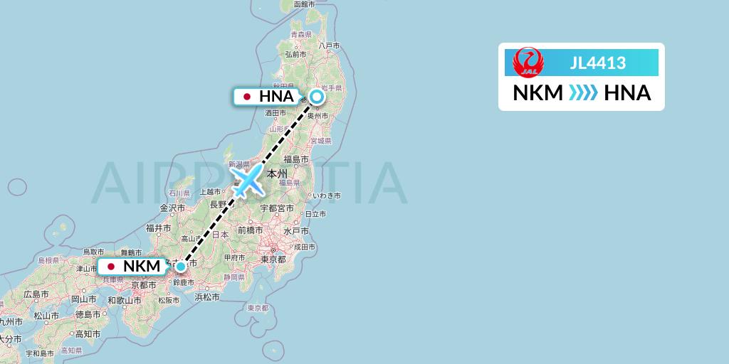 JL4413 Japan Airlines Flight Map: Nagoya to Hanamaki