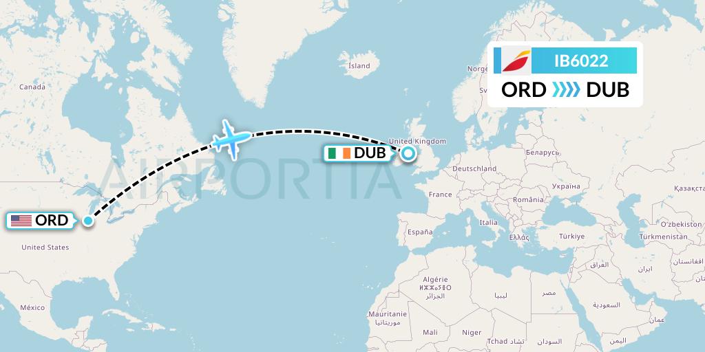 IB6022 Iberia Flight Map: Chicago to Dublin