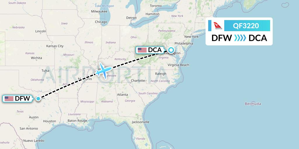 QF3220 Qantas Flight Map: Dallas to Washington
