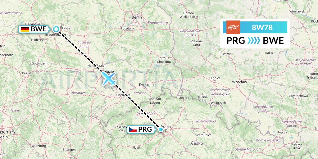 8W78 Fly AllWays Flight Map: Prague to Braunschweig