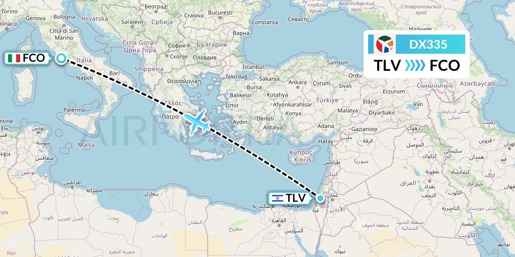 DX335 Danish Air Transport Flight Map: Tel Aviv to Rome