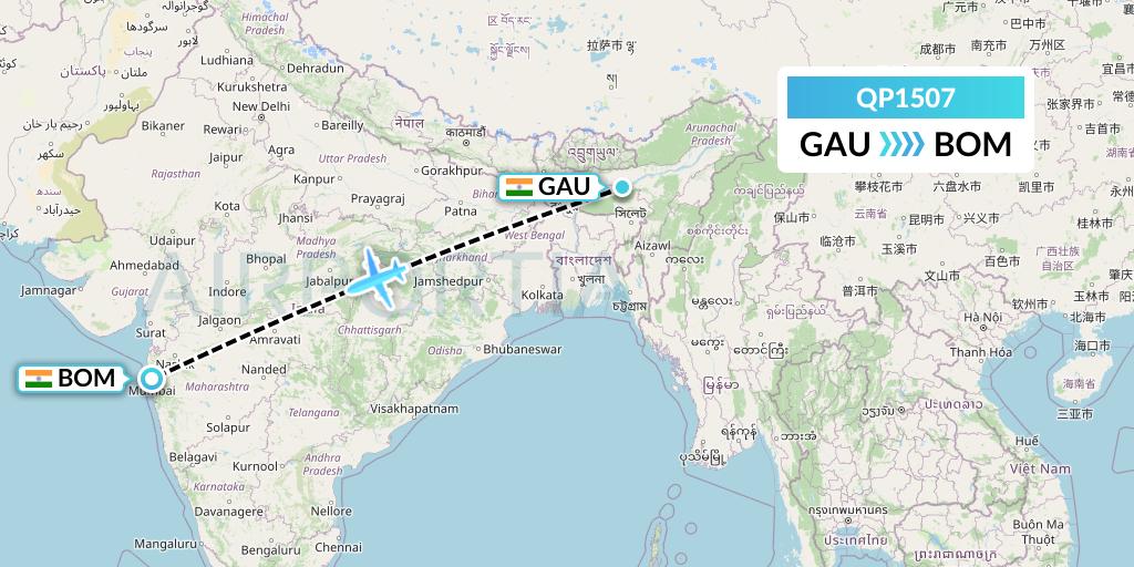 QP1507 Akasa Air Flight Map: Guwahati to Mumbai