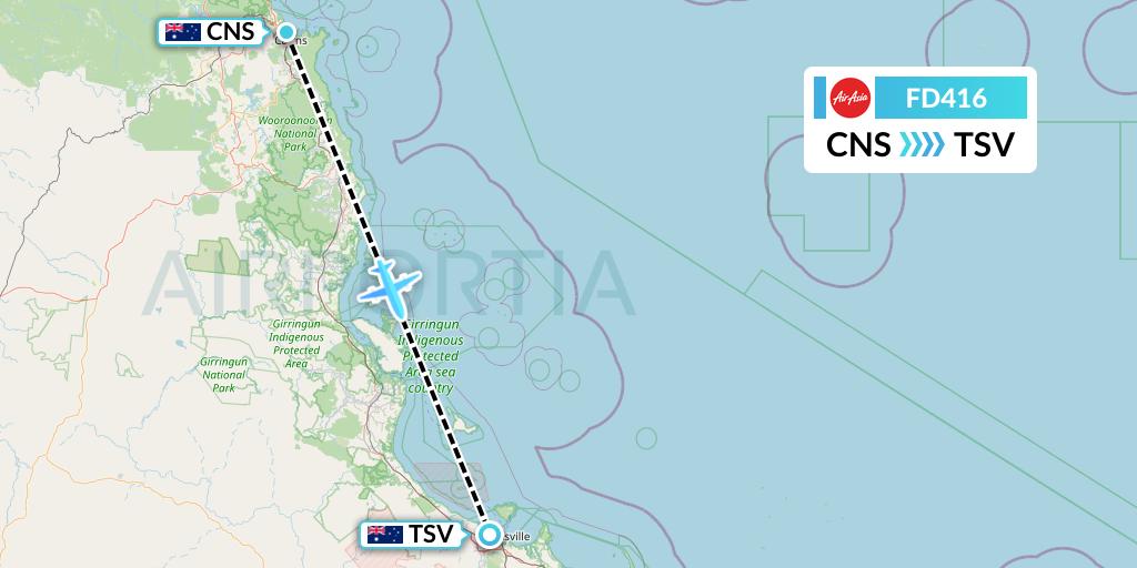 FD416 Thai AirAsia Flight Map: Cairns to Townsville
