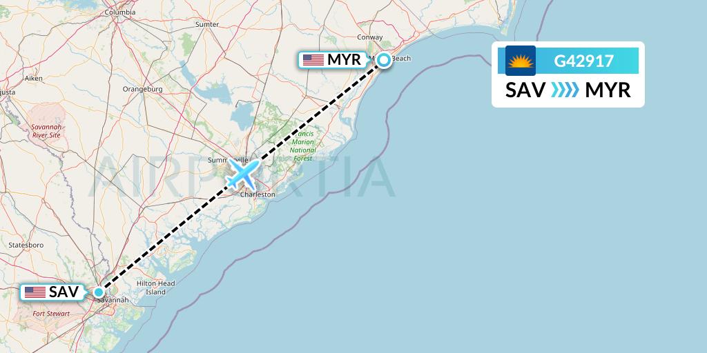 G42917 Allegiant Air Flight Map: Savannah to Myrtle Beach