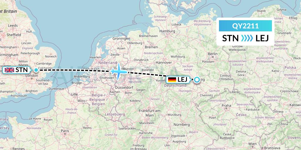 QY2211 European Air Transport Flight Map: London to Leipzig