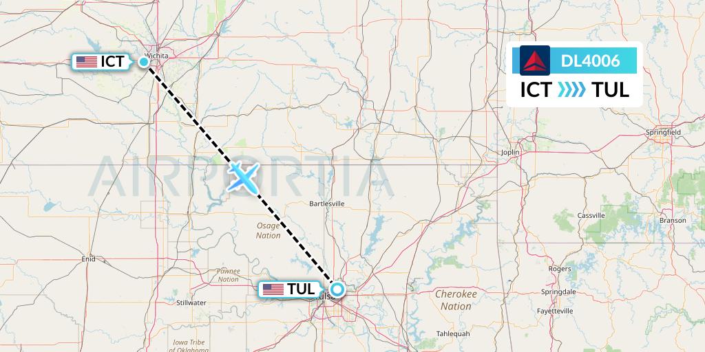DL4006 Delta Air Lines Flight Map: Wichita to Tulsa