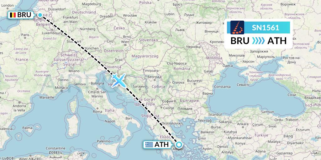 SN1561 Brussels Airlines Flight Map: Brussels to Athens