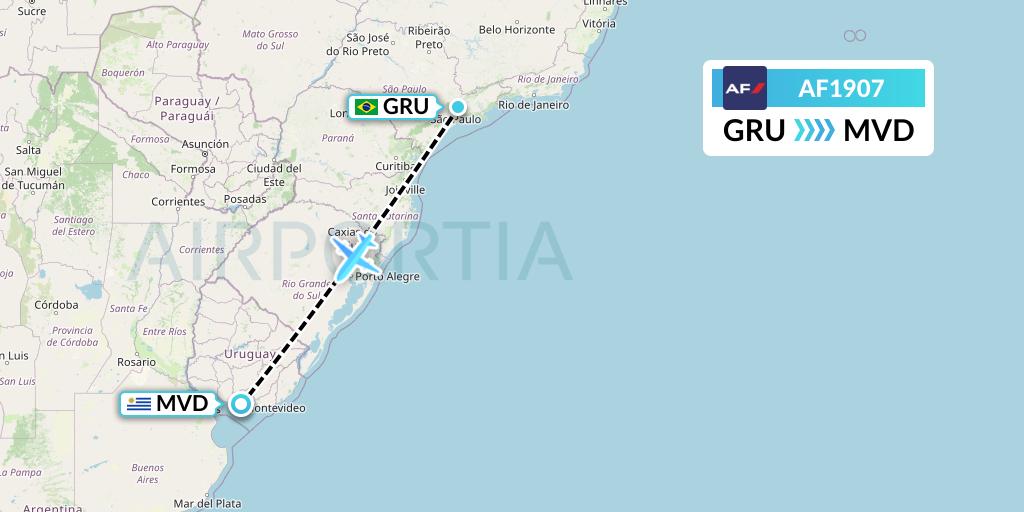 AF1907 Air France Flight Map: Sao Paulo to Montevideo