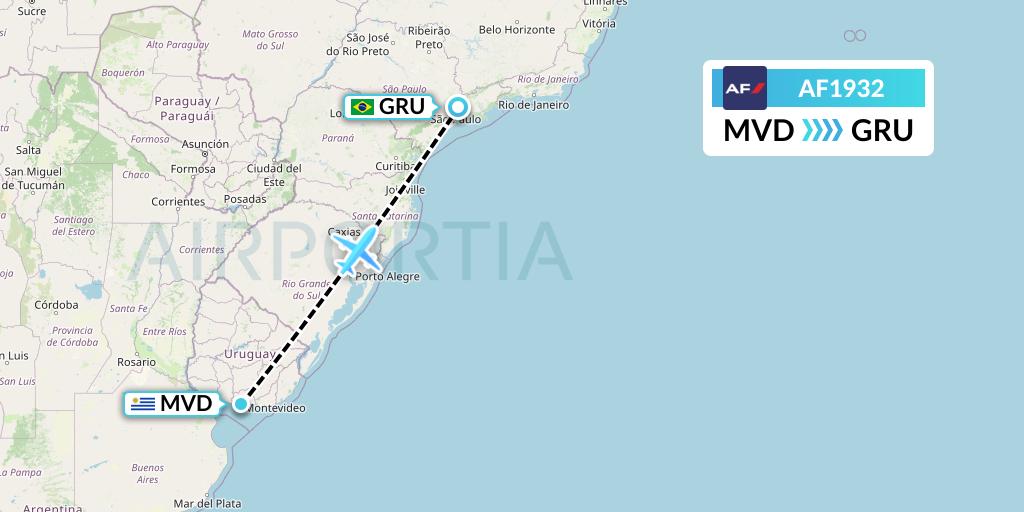AF1932 Air France Flight Map: Montevideo to Sao Paulo