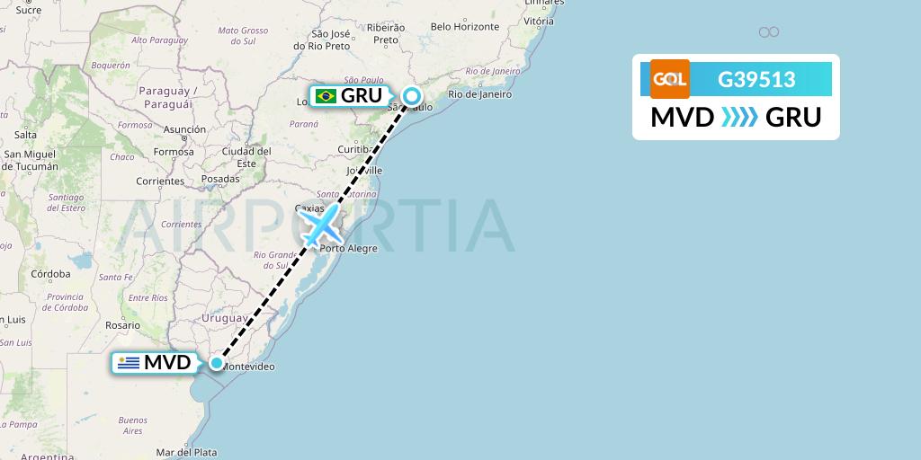 G39513 GOL Transportes Aeros Flight Map: Montevideo to Sao Paulo